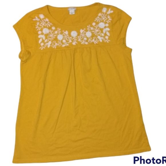 J.Crew Mustard Colored Top with White Embroidery Floral Pattern . 💛 - Picture 1 of 6